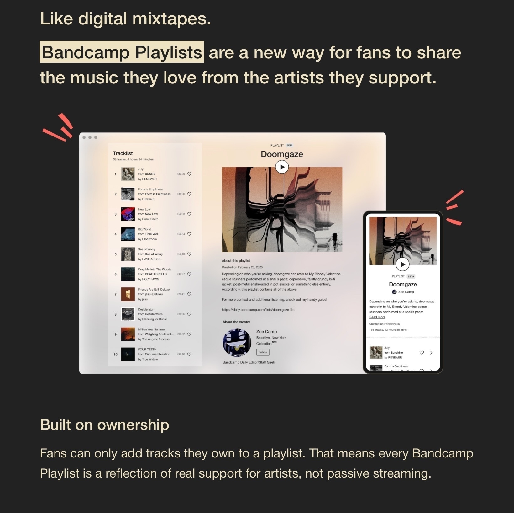 The new playlist feature from Bandcamp